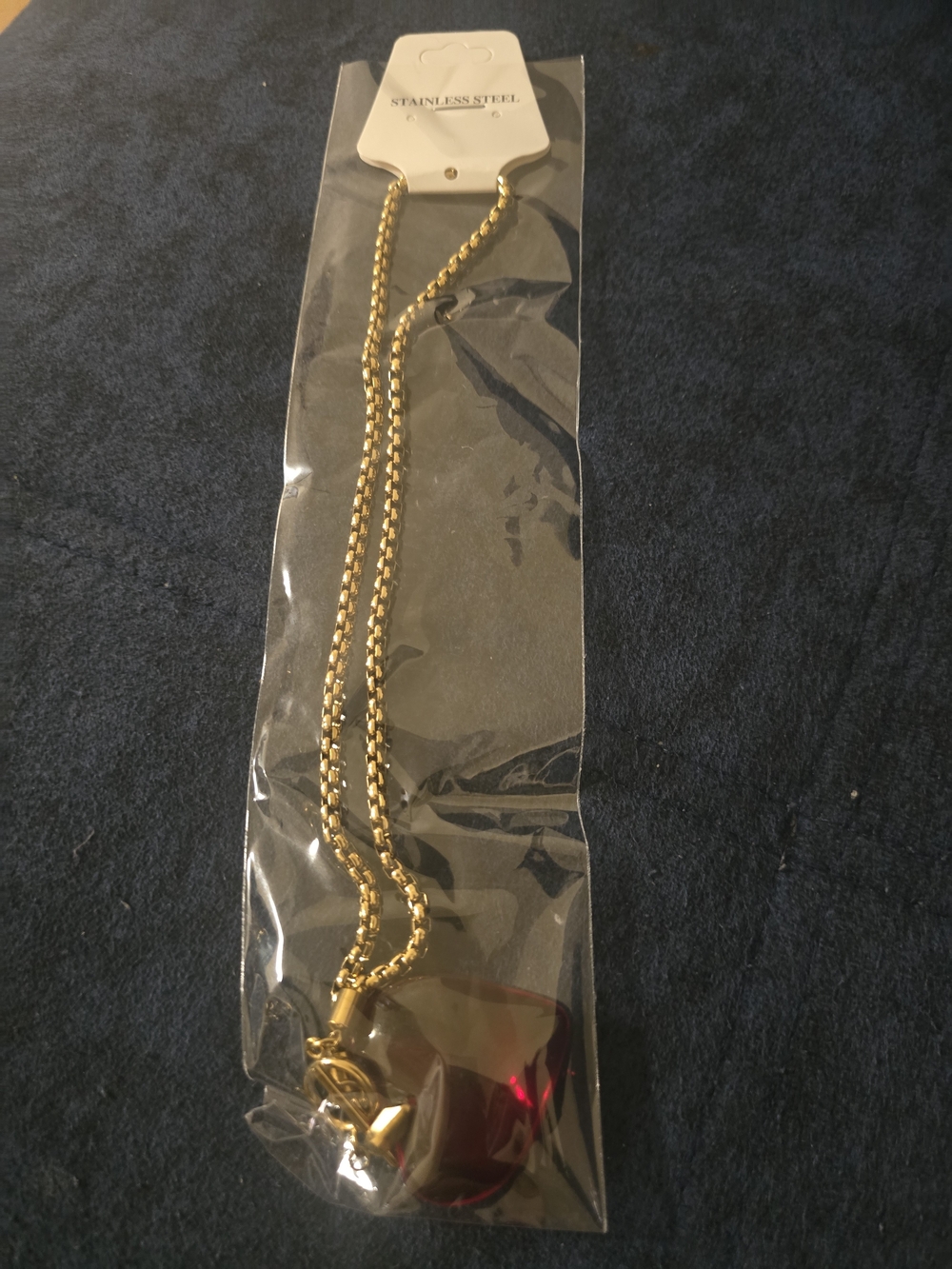 Gold-Tone Necklace with Red Pendant